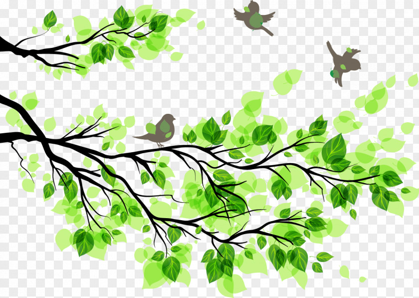 Green Tree Branch Leaf Wall Decal PNG