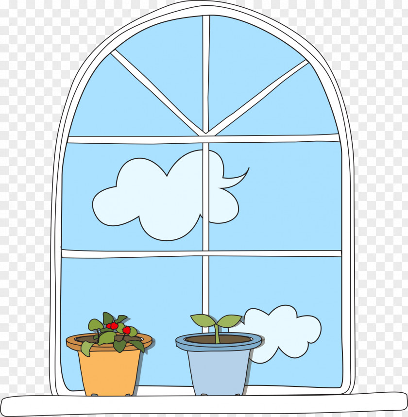 Hand-painted Blue Windows Window Cartoon Illustration PNG