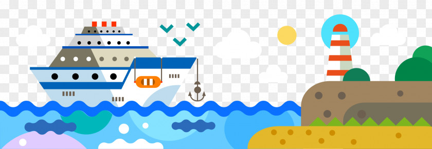 Cartoon Scene Ship Illustration PNG