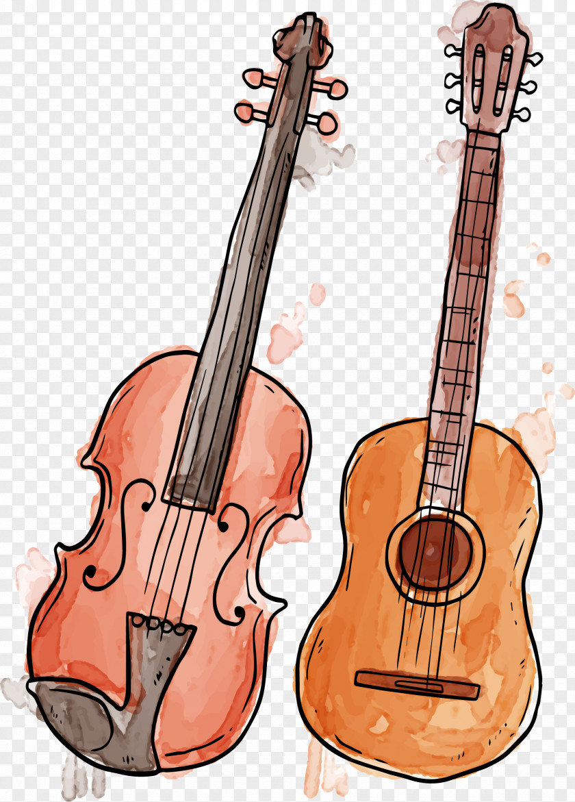 Vector Drawing Musical Instruments Instrument Violin Watercolor Painting PNG