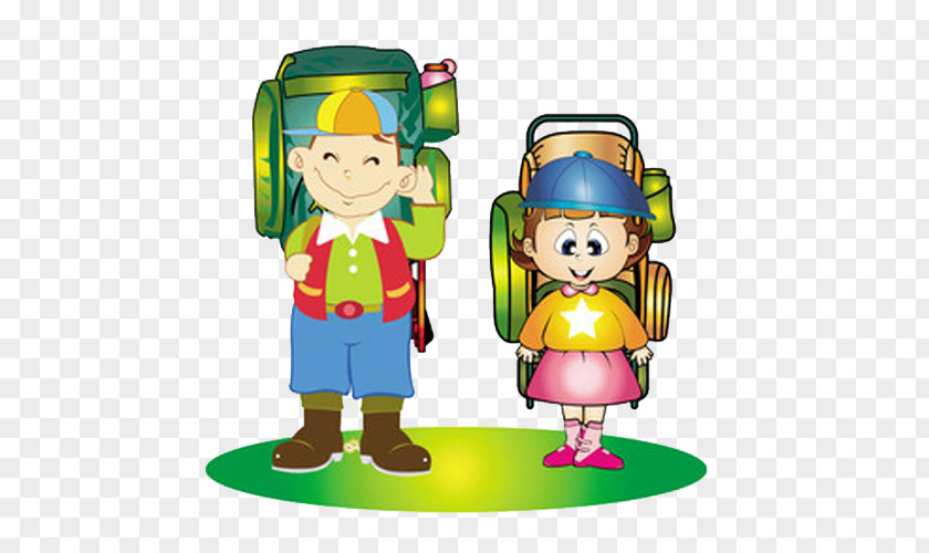 Hand-painted Boys And Girls Backpacking Material Backpack Download Computer File PNG