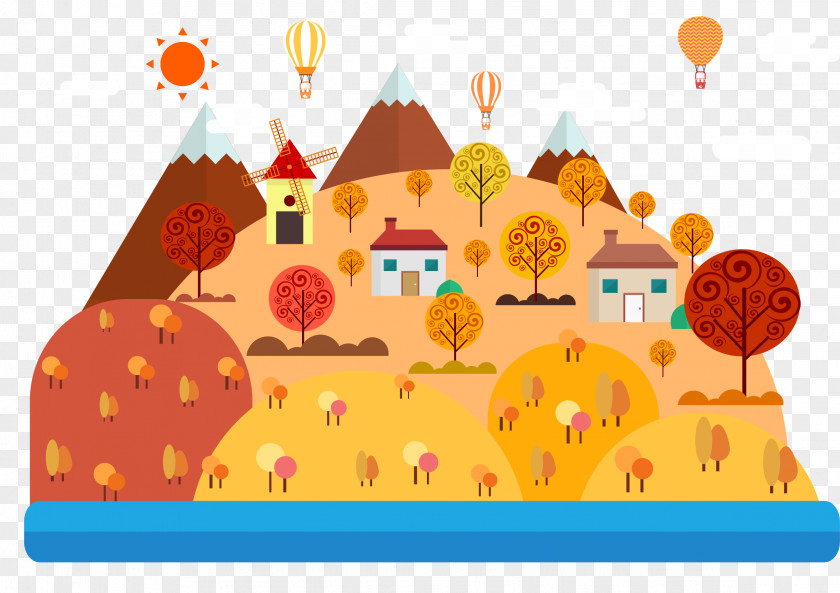Autumn Scenery Drawing Cartoon Landscape Illustration PNG