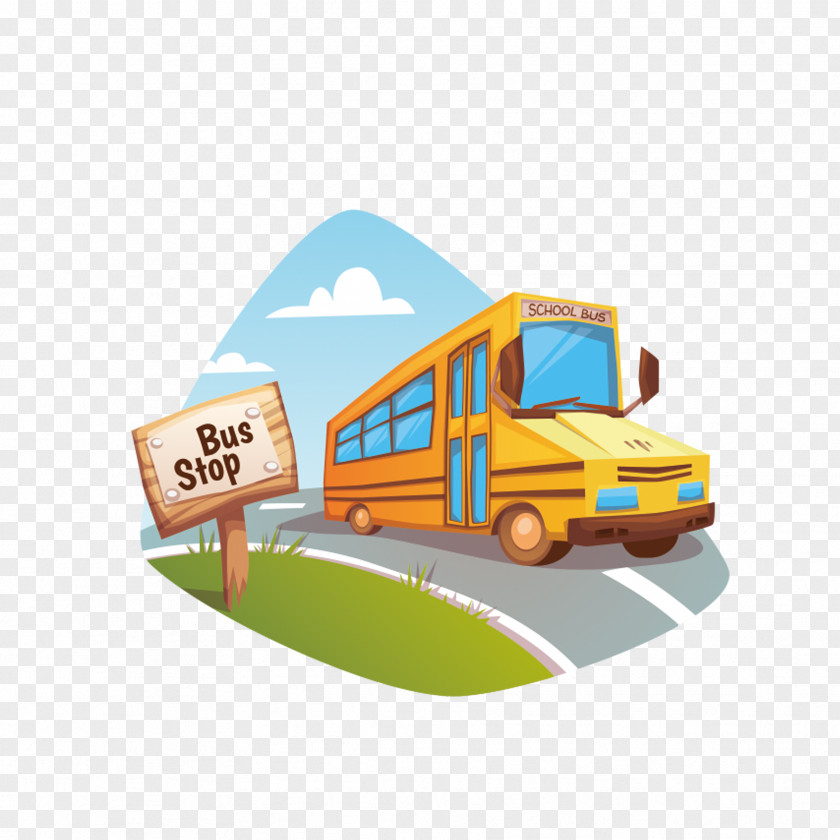 Cartoon Bus School Illustration PNG