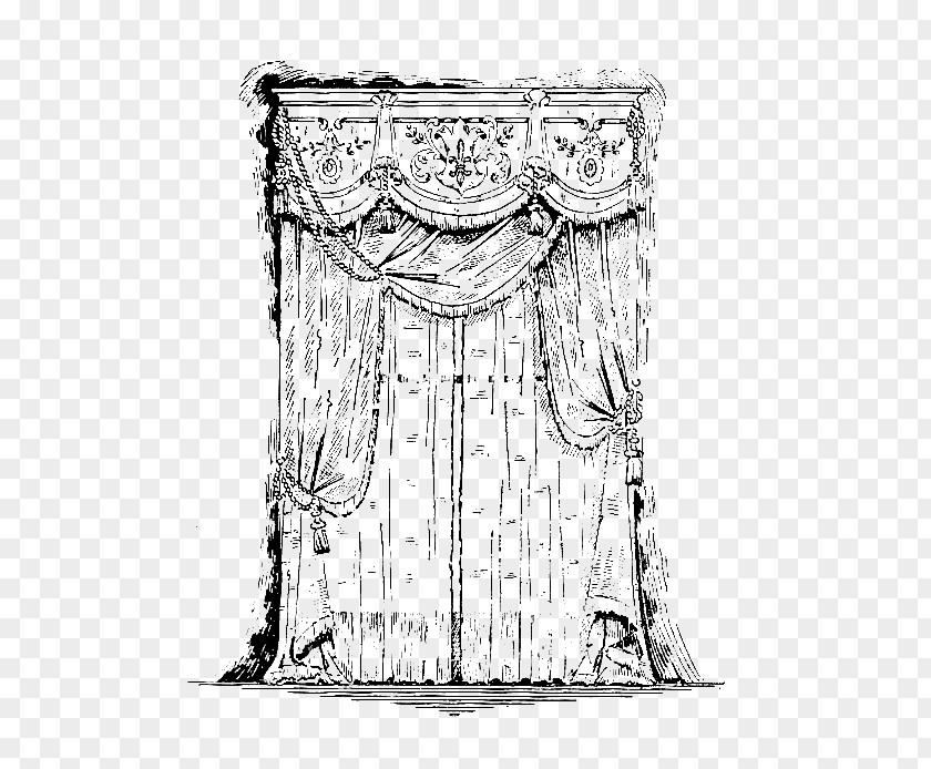 Antique Curtains Furniture Line Art White Sketch PNG