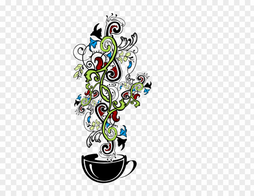 Flower Garland Coffee Cup Cafe Latte Macchiato PNG
