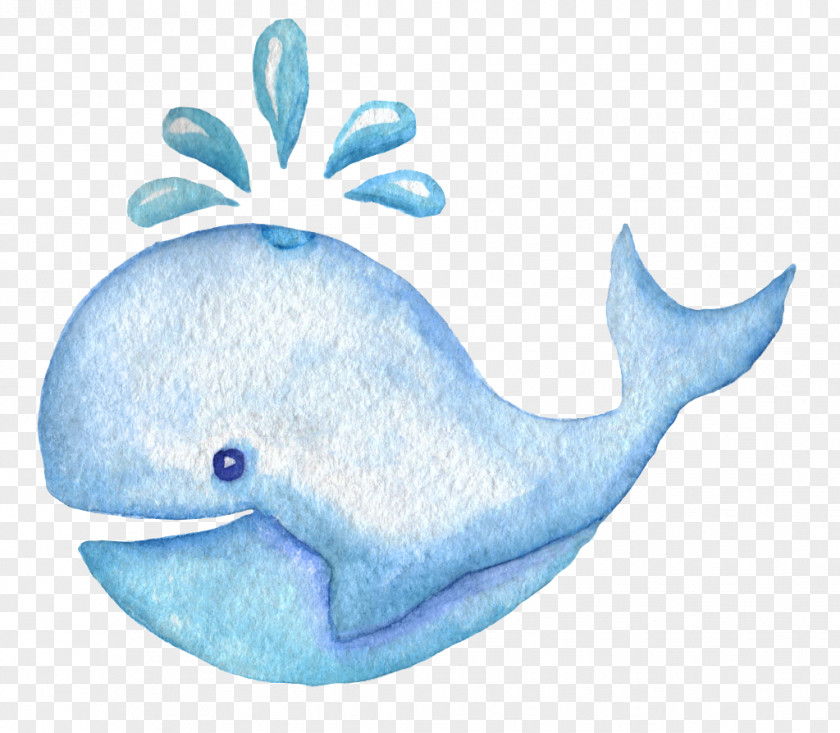 Blue Whale Spray Watercolor Picture Material Cartoon PNG
