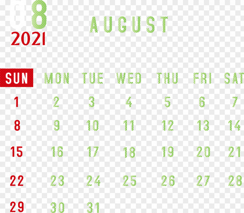 August 2021 Printable Calendar Monthly Template PNG