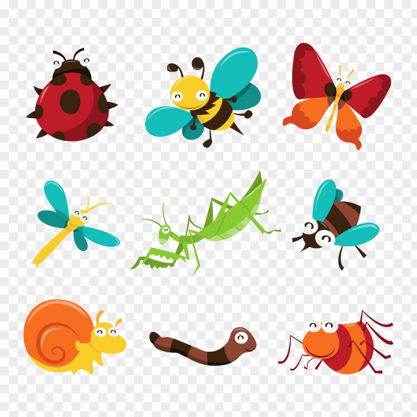 Cartoon Insects Insect Bee Butterfly Spider PNG