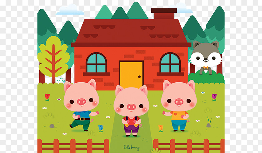 Peeping Piggy Little Wolf Cartoon Illustration PNG