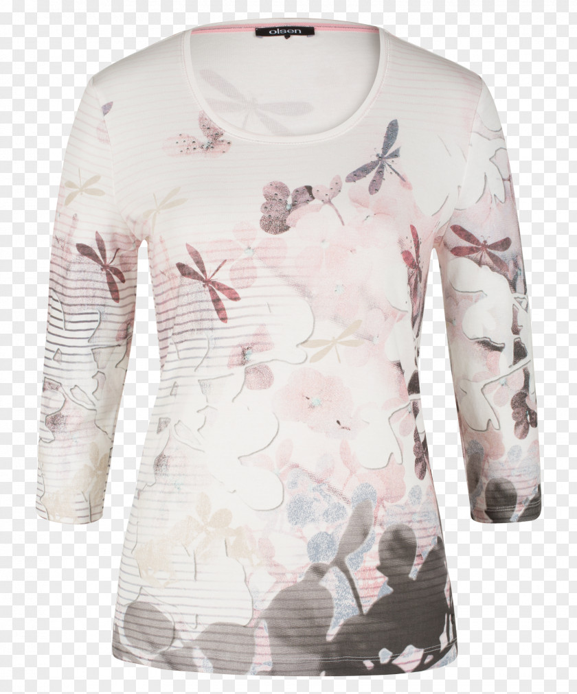Rose Print Long-sleeved T-shirt Shoulder Blouse PNG