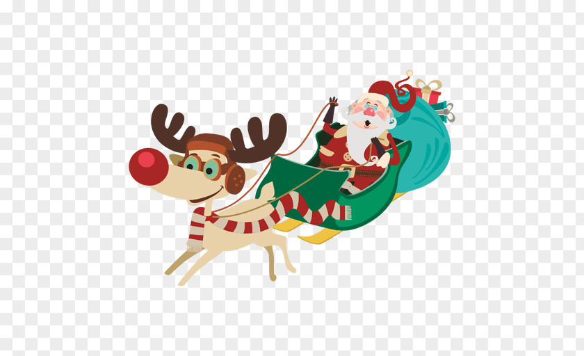 Santa Sleigh Claus Village Reindeer Sled Christmas PNG