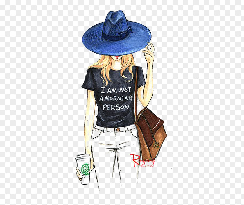 Chanel Fashion Illustration Drawing Design PNG illustration design, Girl, woman wearing blue hat holding coffee cup painting clipart PNG