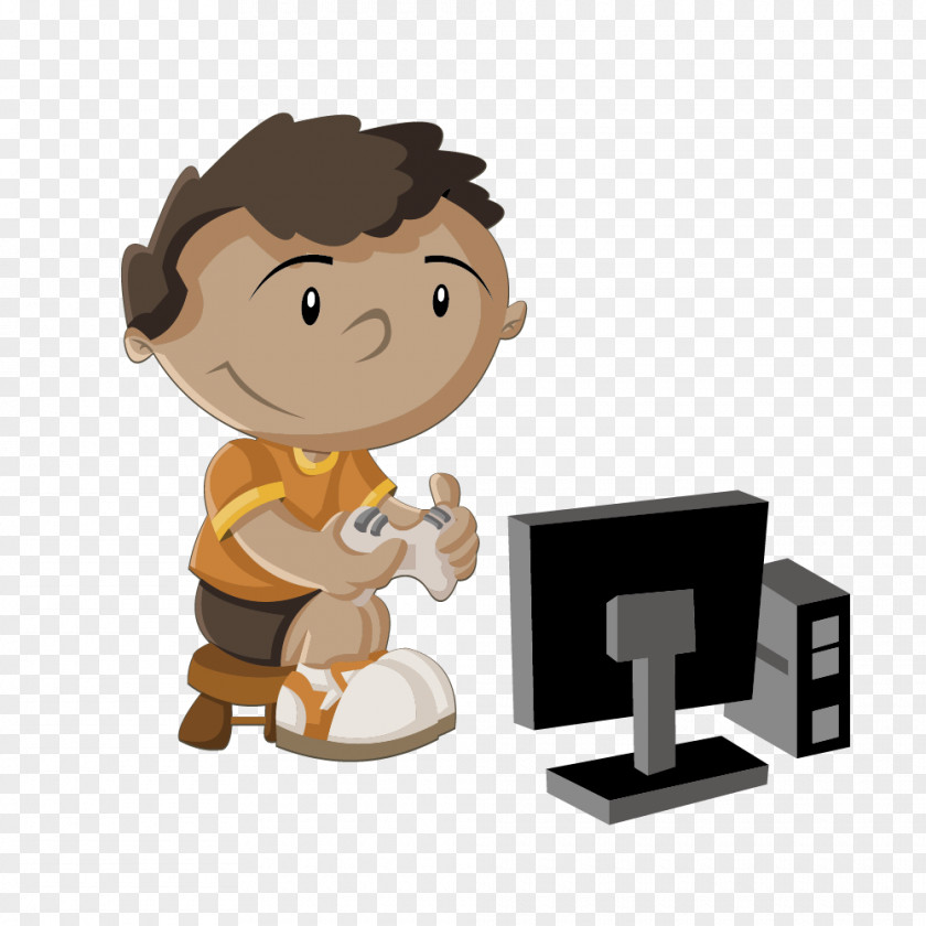 Simple Vector Drawing Boy Playing Video Games Game Console Child PNG