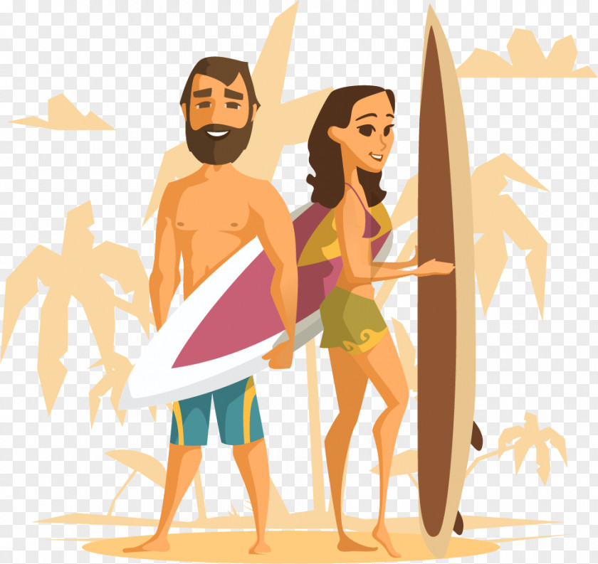 Beach Surfing Vector Material Cartoon Silhouette Illustration PNG
