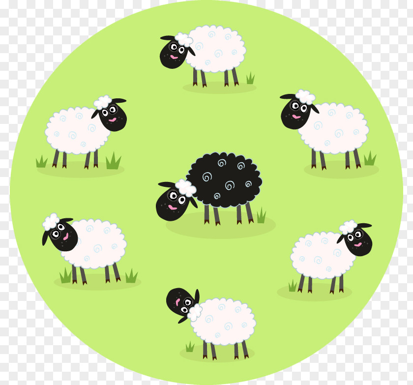 Cartoon Sheep Grazing Group Vector Material Black Illustration PNG