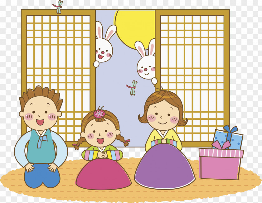 Happy Family South Korea Chuseok Cartoon Clip Art PNG