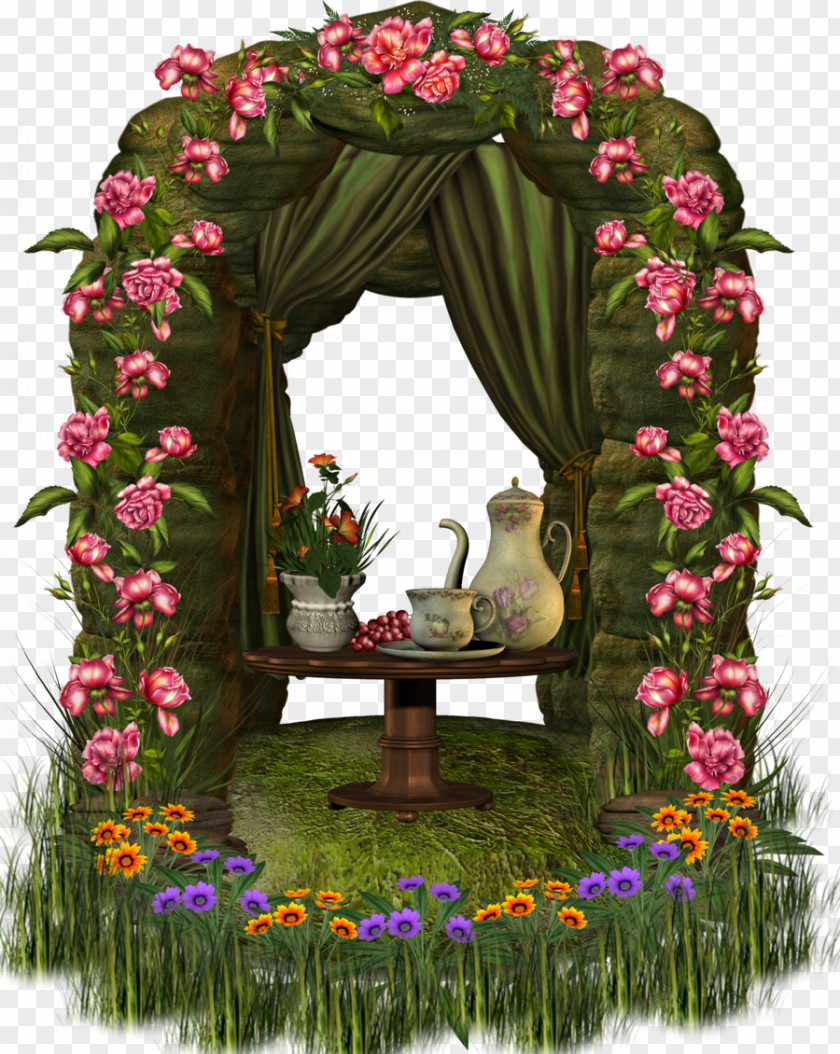 Window Arch Decoupage Floral Design Clip Art PNG