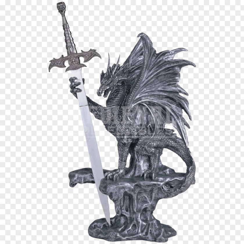 Medieval Figurine Statue Dragon Knife Fantasy PNG