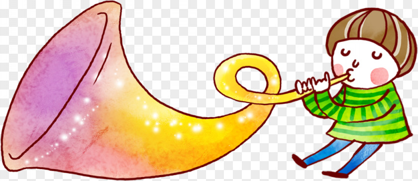 Smiling Horn Child Hand Painted Cartoon Cornett PNG