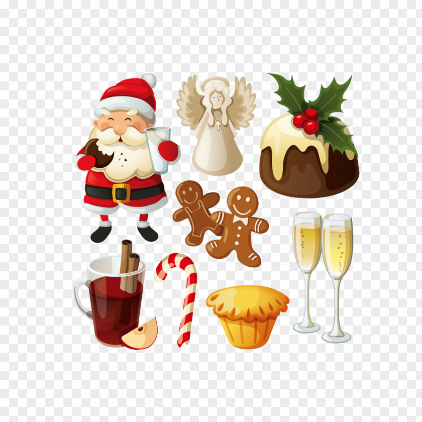 Hand-painted Santa Claus Christmas Cake Mince Pie Pudding PNG