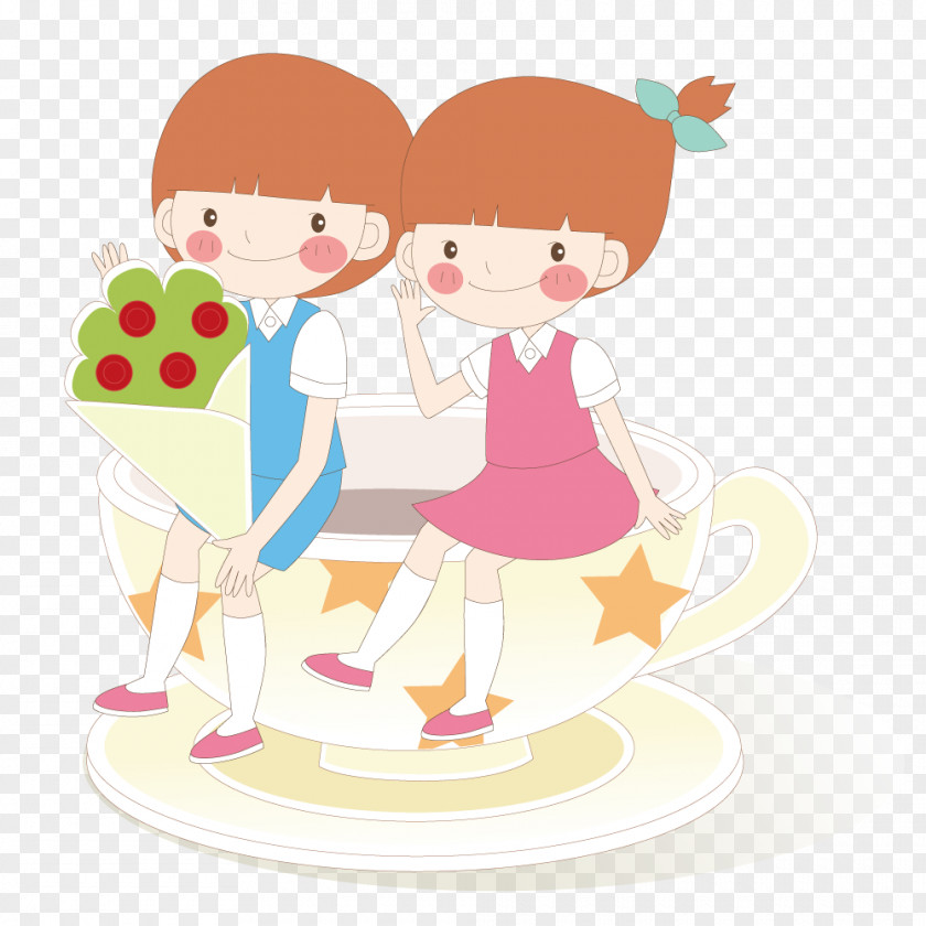 Sisters Sitting On The Coffee Cup Mug PNG