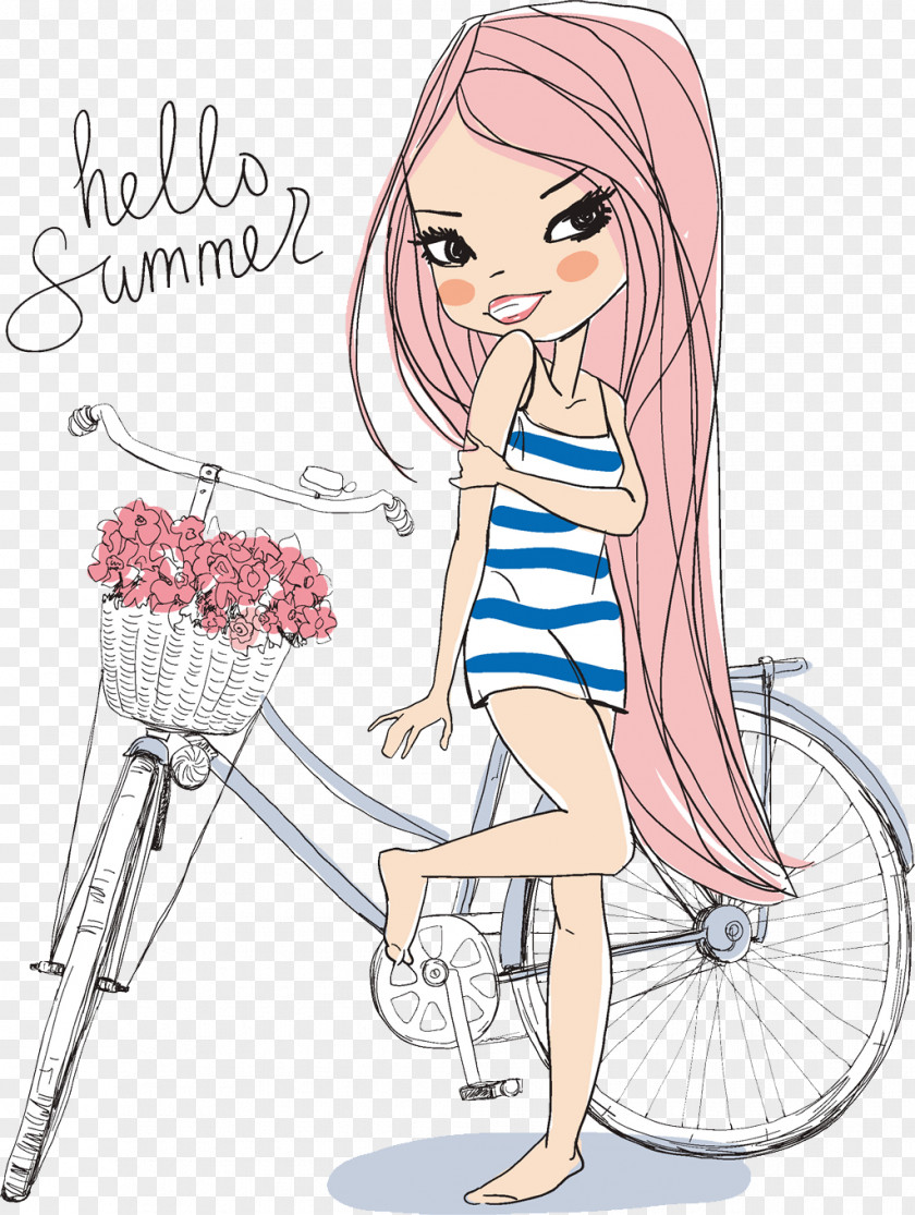 Bicycle With Flirty Illustration Royalty-free Woman PNG