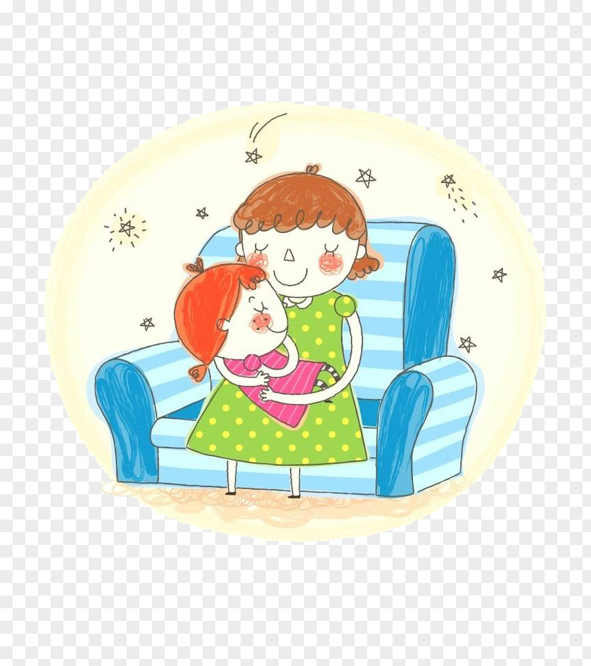 Happy To Fall Asleep Child Mother Cartoon Illustration PNG