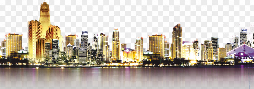 Night City Skyline Panorama PNG