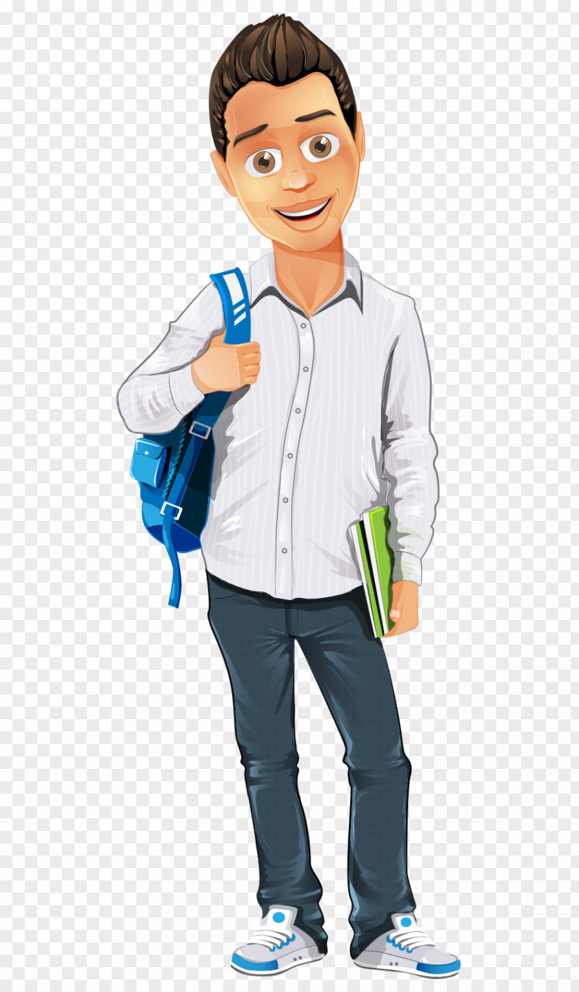 Hand-painted Cartoon Backpack Students Take Ipad Character Boy Clip Art PNG