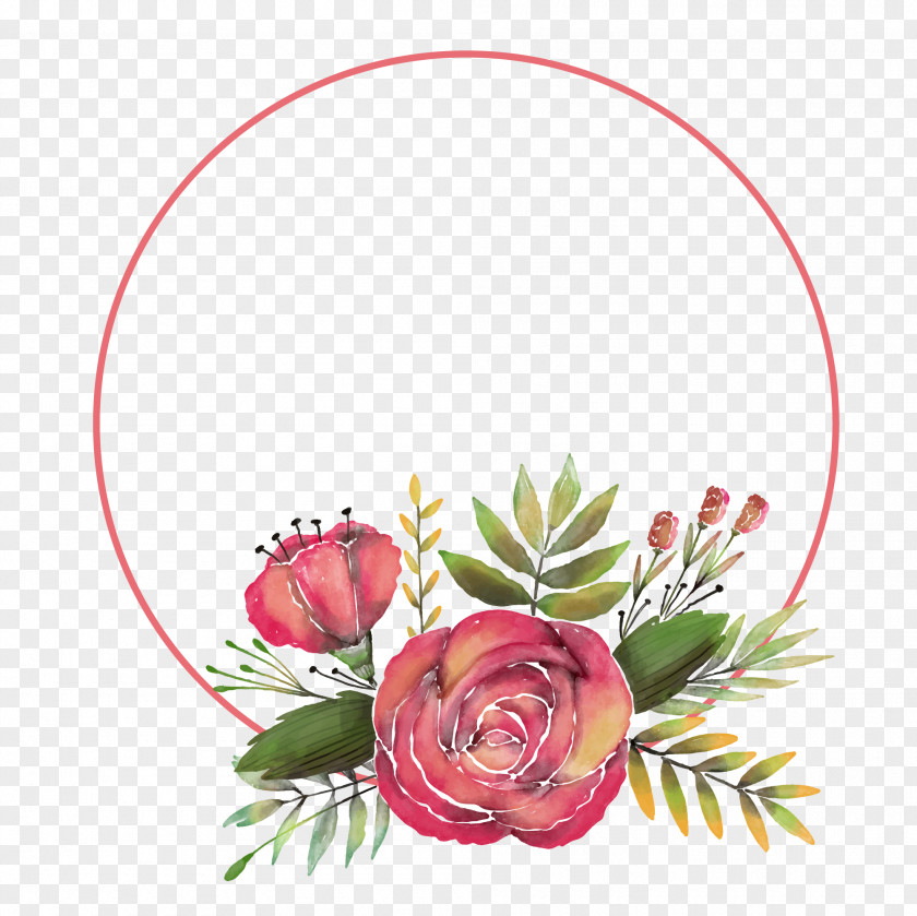 Hand Painted Rose Flower Decorative Frame PNG