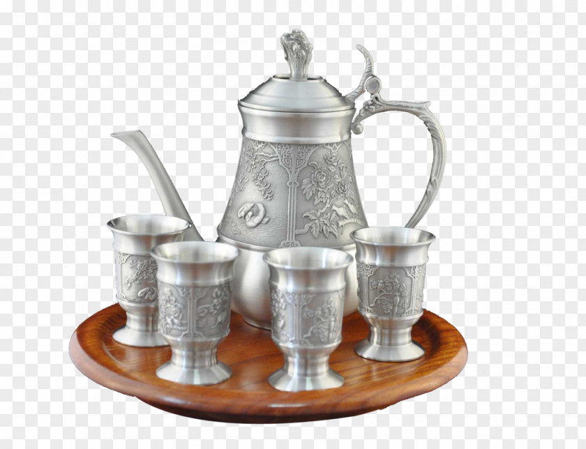 Silver Tea Set Jug Teapot Teaware Kettle PNG