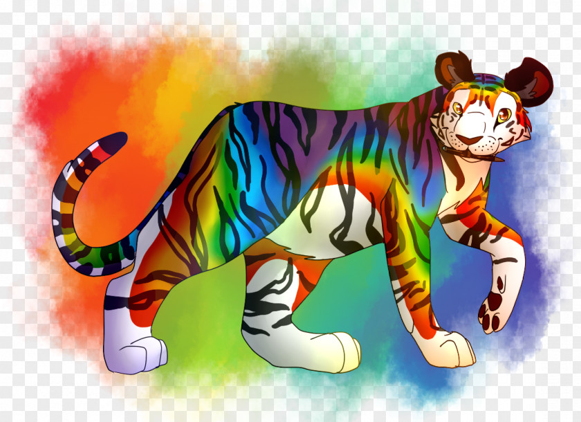Rainbow Tiger Cat Cartoon Desktop Wallpaper PNG