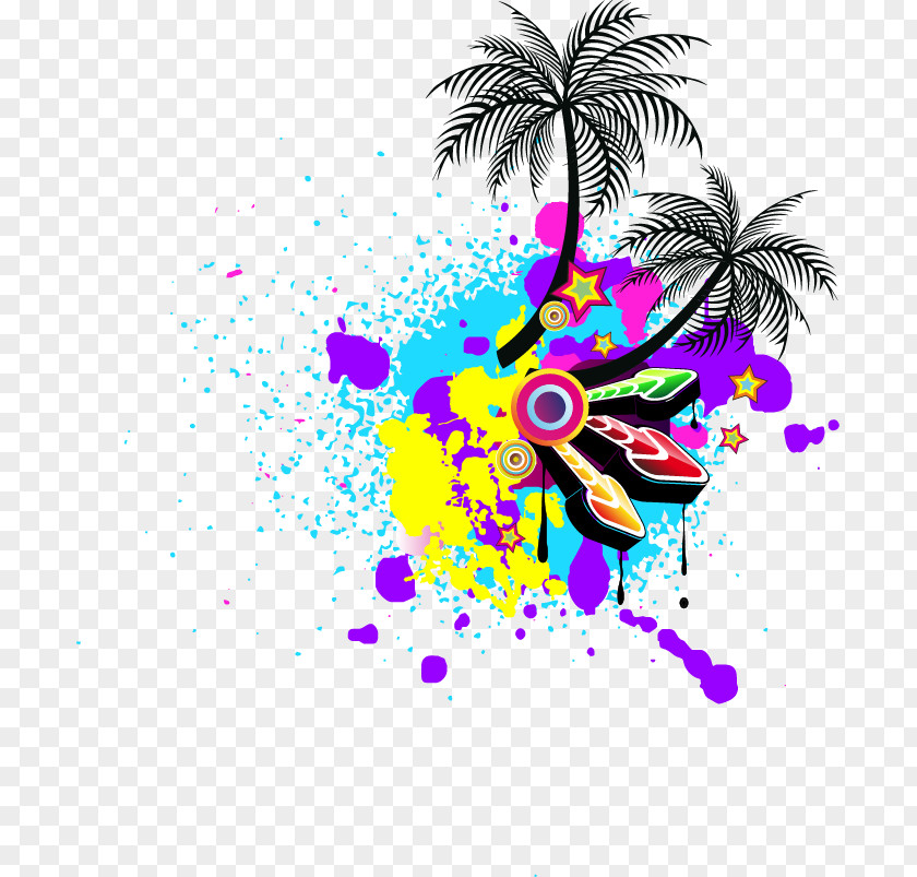 Disco Giants Music Album PNG Album, Abstract colored arrows tree, two coconut trees illustration clipart PNG