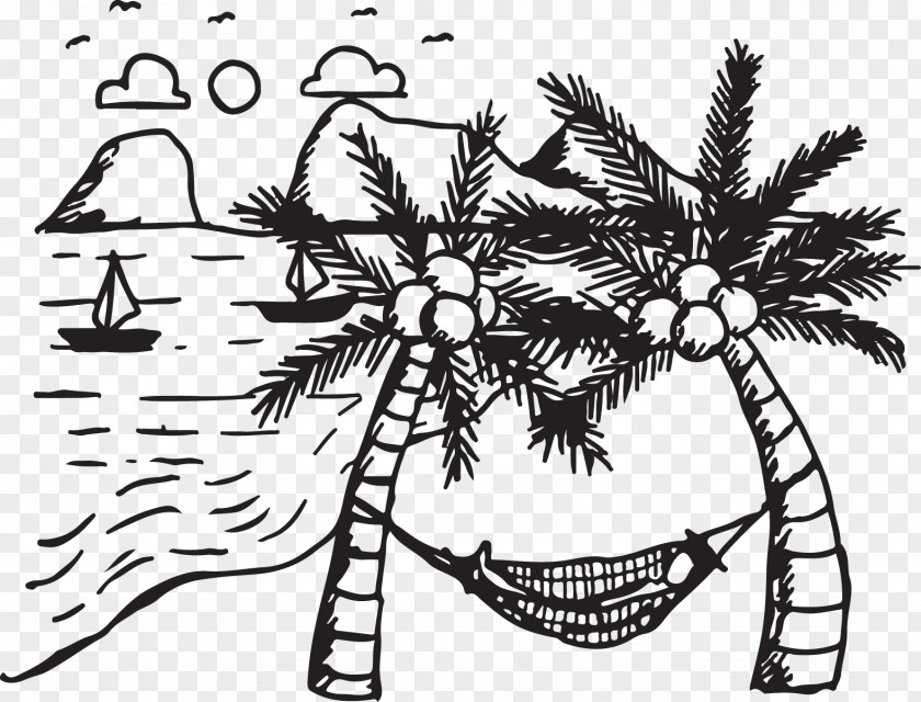 Coconut Tree Hammock Arecaceae Drawing PNG