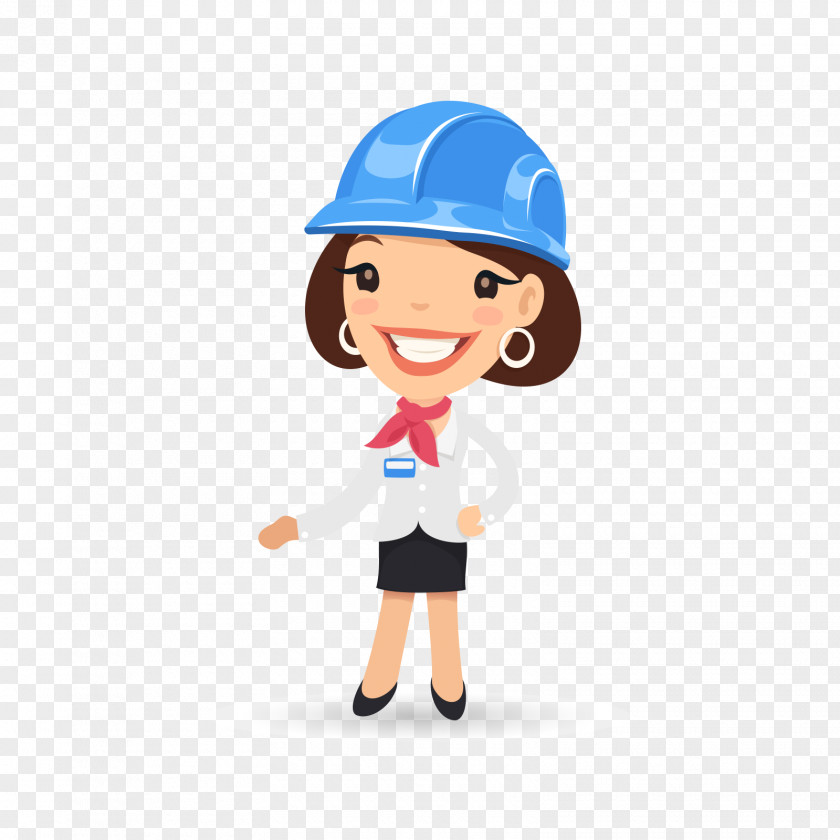 The Lady In Blue Helmet Cartoon Illustration PNG