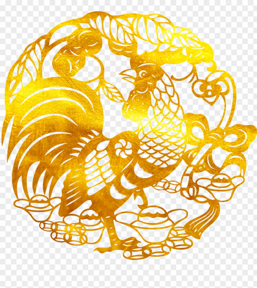 Chinese New Year Papercutting Illustration Image Chicken PNG
