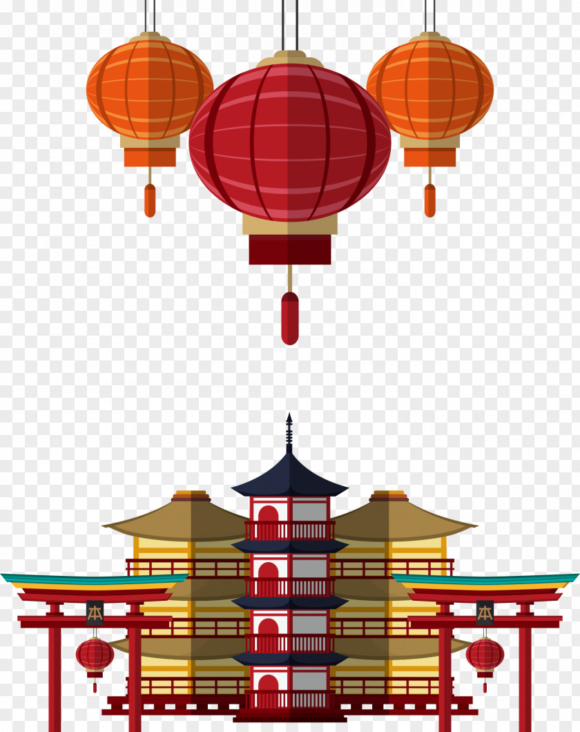 Japanese Architecture And Lanterns Japan Drawing Illustration PNG