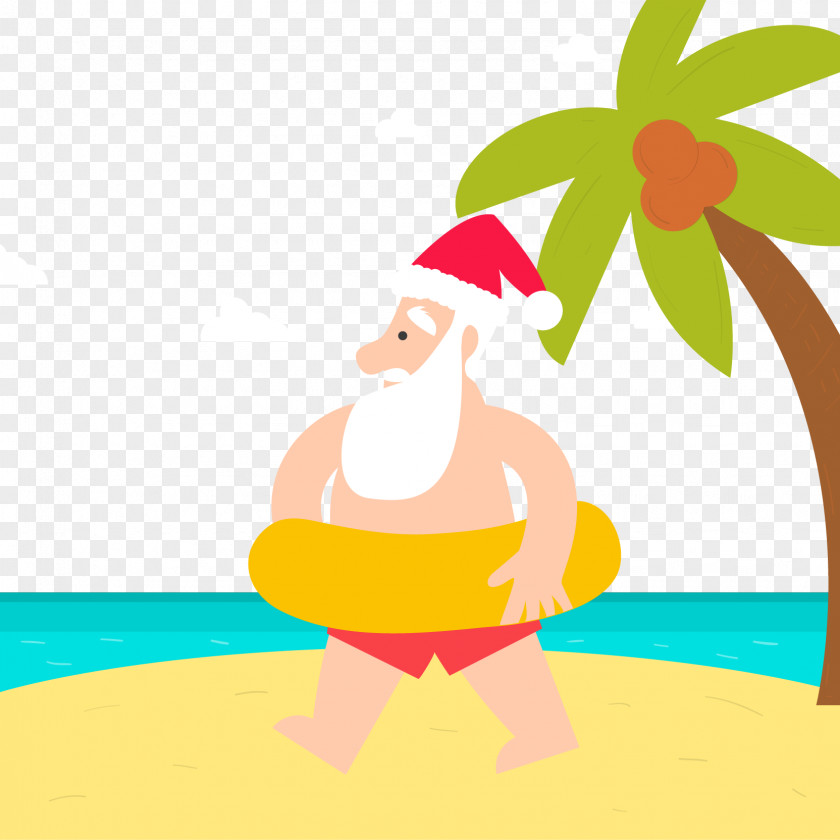 Beach Resort Santa Vector Claus Christmas Card And Holiday Season PNG