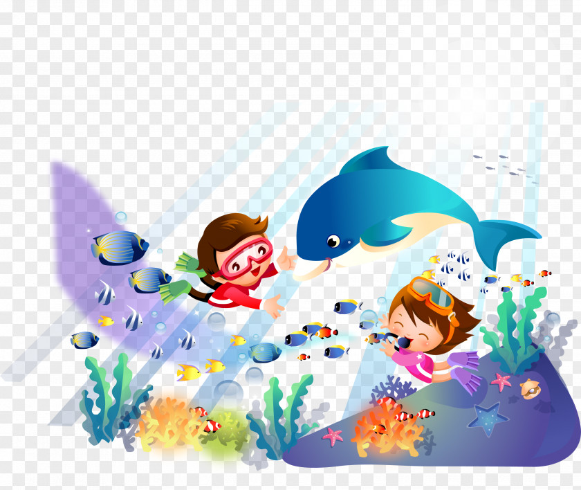 Children Undersea Adventure Vector Illustration Seabed Cartoon Fish PNG