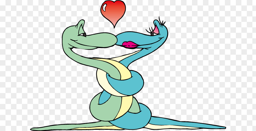 Kissing Cartoon Snake Vector Illustration PNG