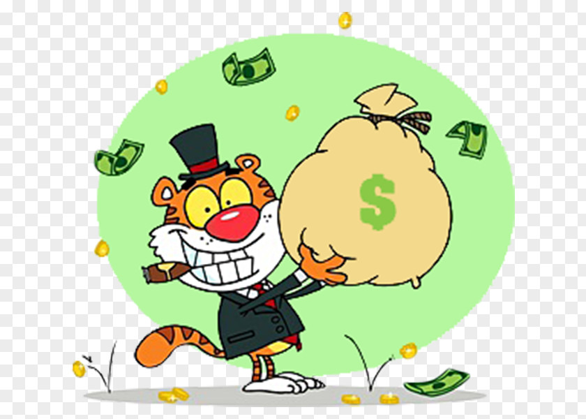 Cartoon Animals Holding Money Bags Tiger Bag Clip Art PNG