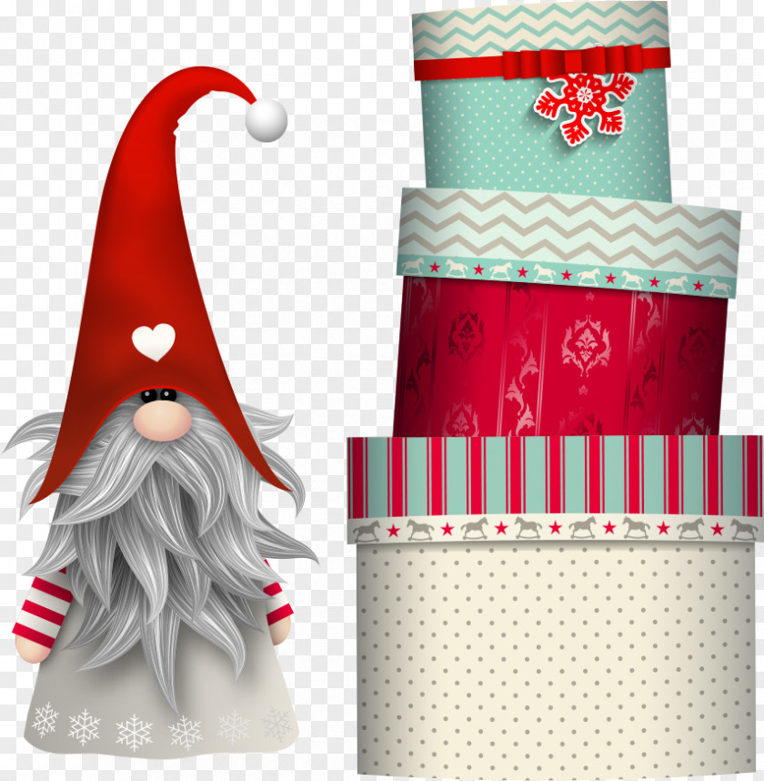 Vector Santa Claus And Gift Boxes Scandinavia Nisse Gnome Elf Illustration PNG