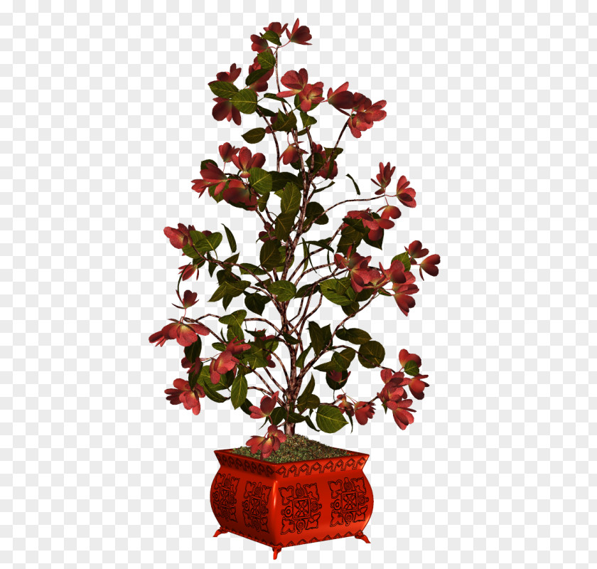3 Flower Red Flowerpot Treelet Vase Plant PNG
