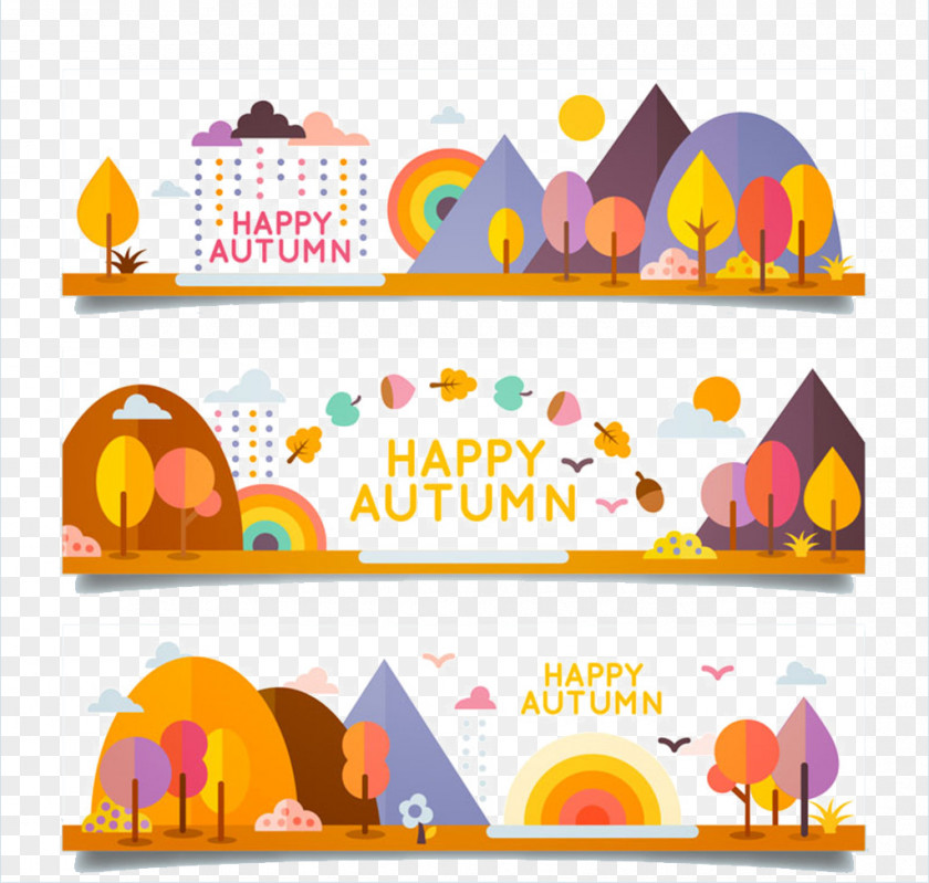 Cartoon Autumn Landscape Banner Vector PNG