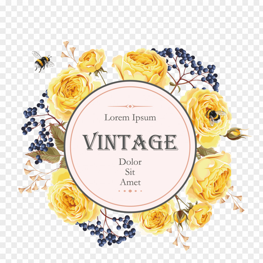 Vector Yellow Rose Flower Label Stock Photography Illustration Clip Art PNG