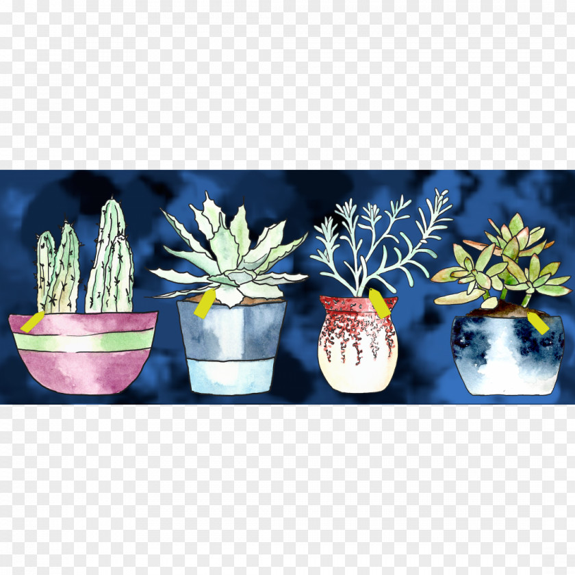 Watercolor Cactus Still Life Photography Majorelle Garden Blue Ceramic PNG