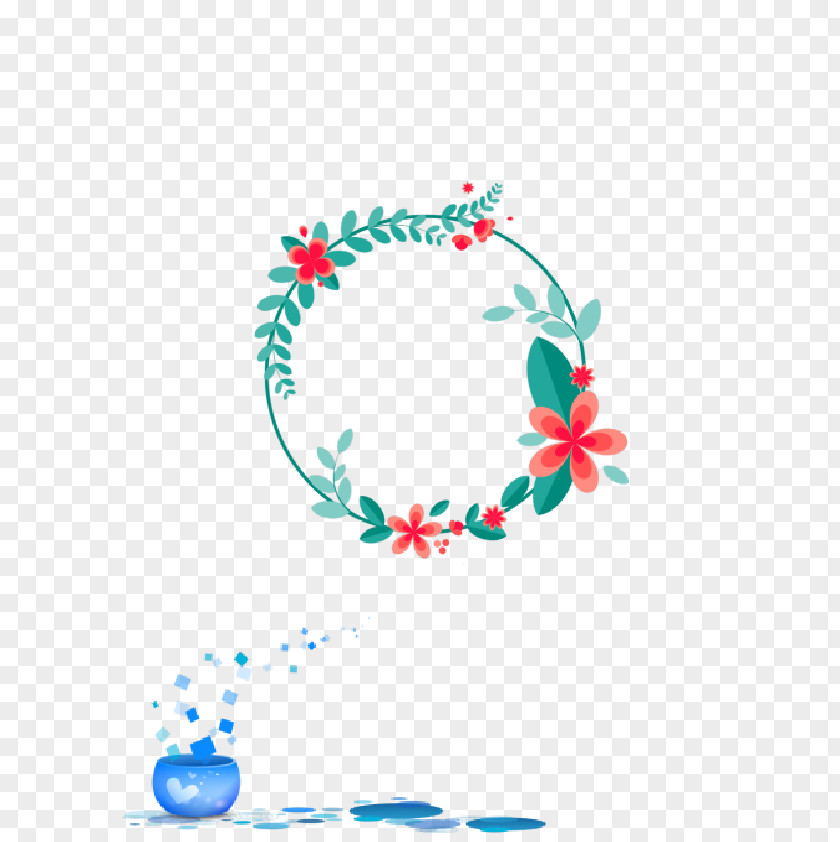 Flower Frame Blue Edge PNG