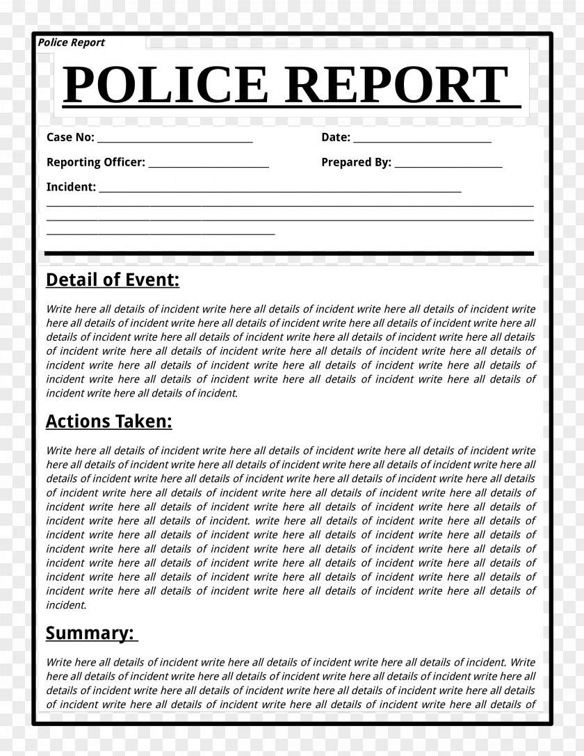 Police Template Document Report Form PNG
