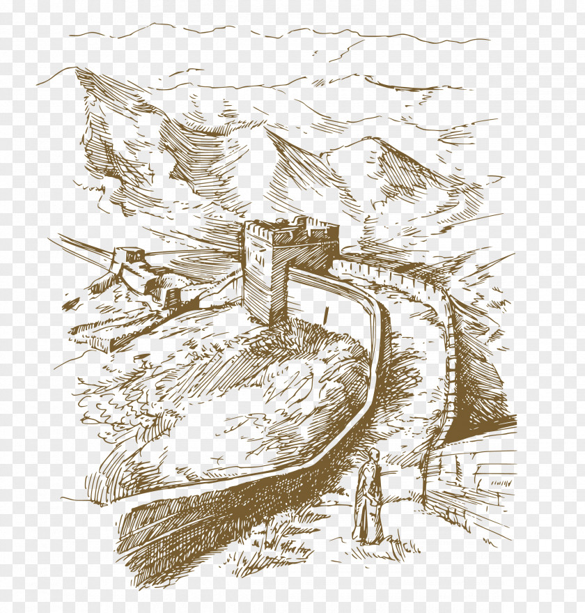 Hand Drawn Vector Corner Of Great Wall China Illustration PNG