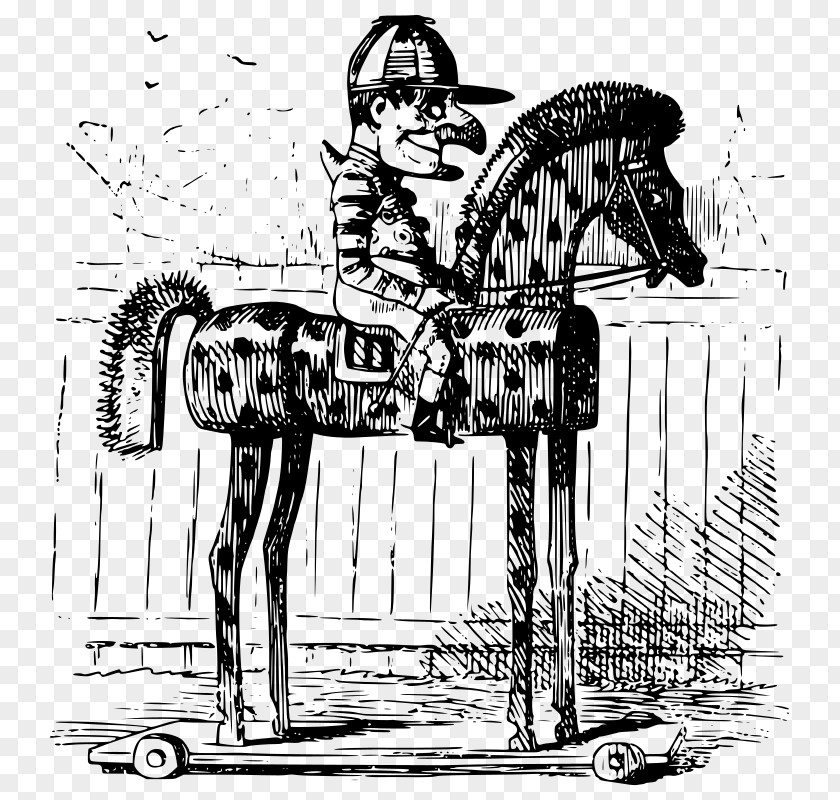 Wooden Horse Black And White Cartoon PNG